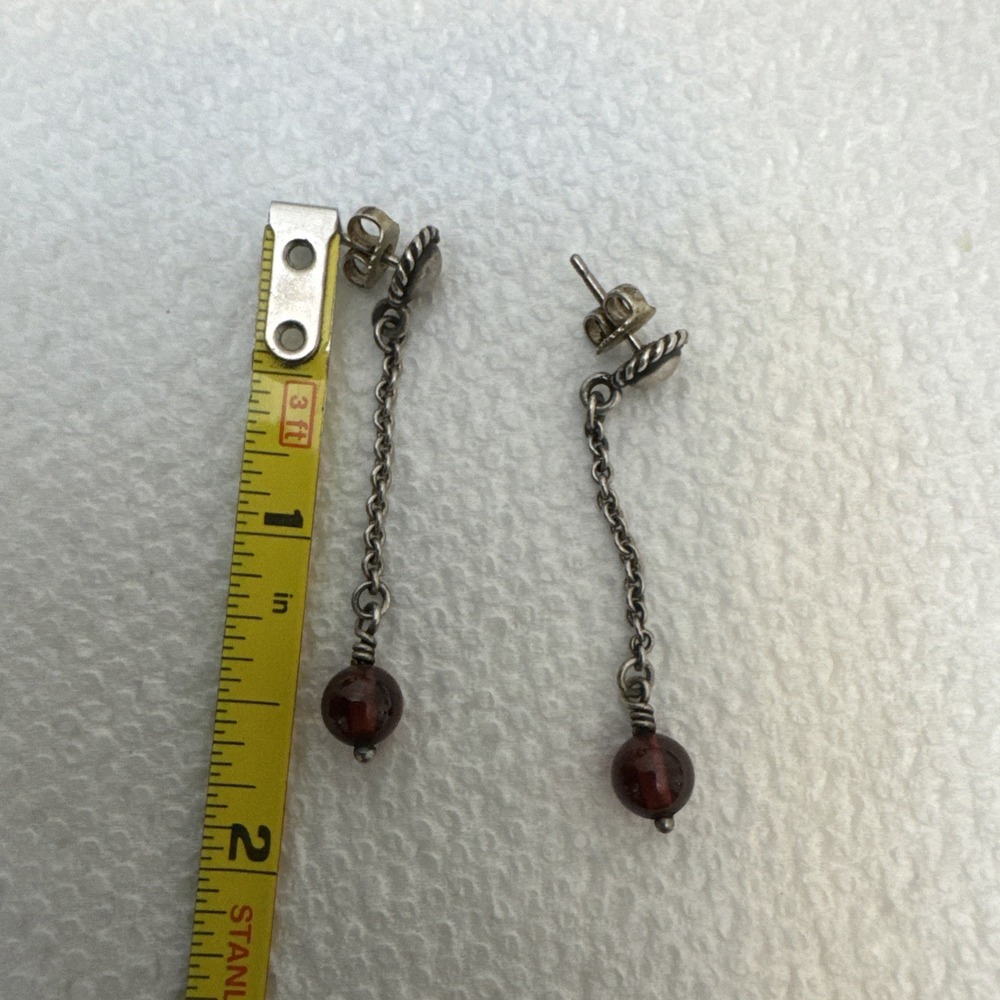 JAMES AVERY STERLING TWISTED WIRE GARNET BEAD EARRINGS Retired Rare! - Picture 4 of 9